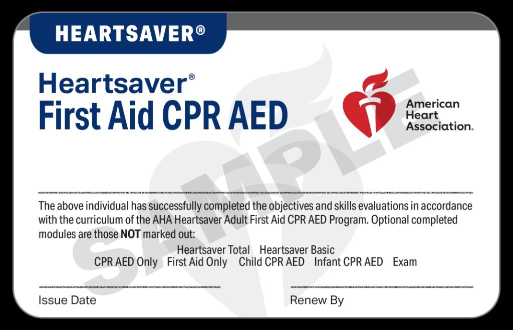 American Heart Association Heartsaver First Aid CPR AED card